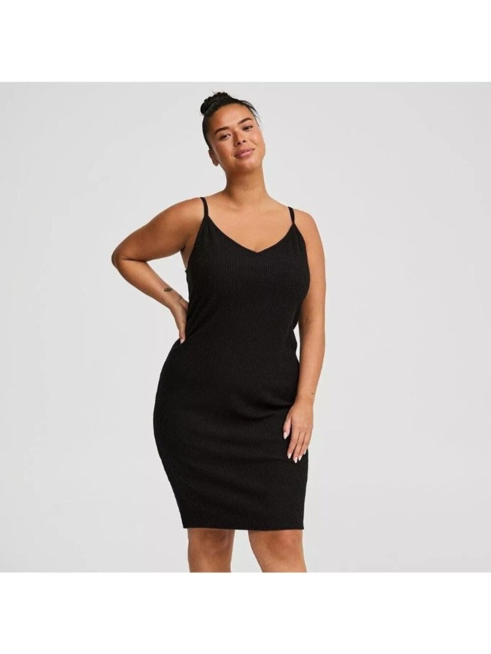Torrid Heavy‎ Hacci Rib V‑Neck Midi Cami Lounge Dress – Black – 3X